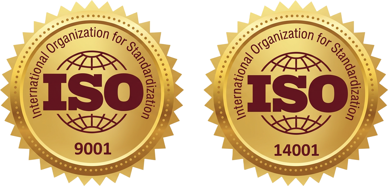 Selos ilustrativos ISO 9001 e ISO 14001 do fabricante dos perfis de PVC